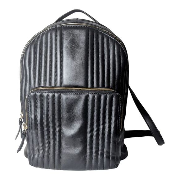 MARK AND GRAHAM Black Quilted Leather Backpack - Picture 2 of 9